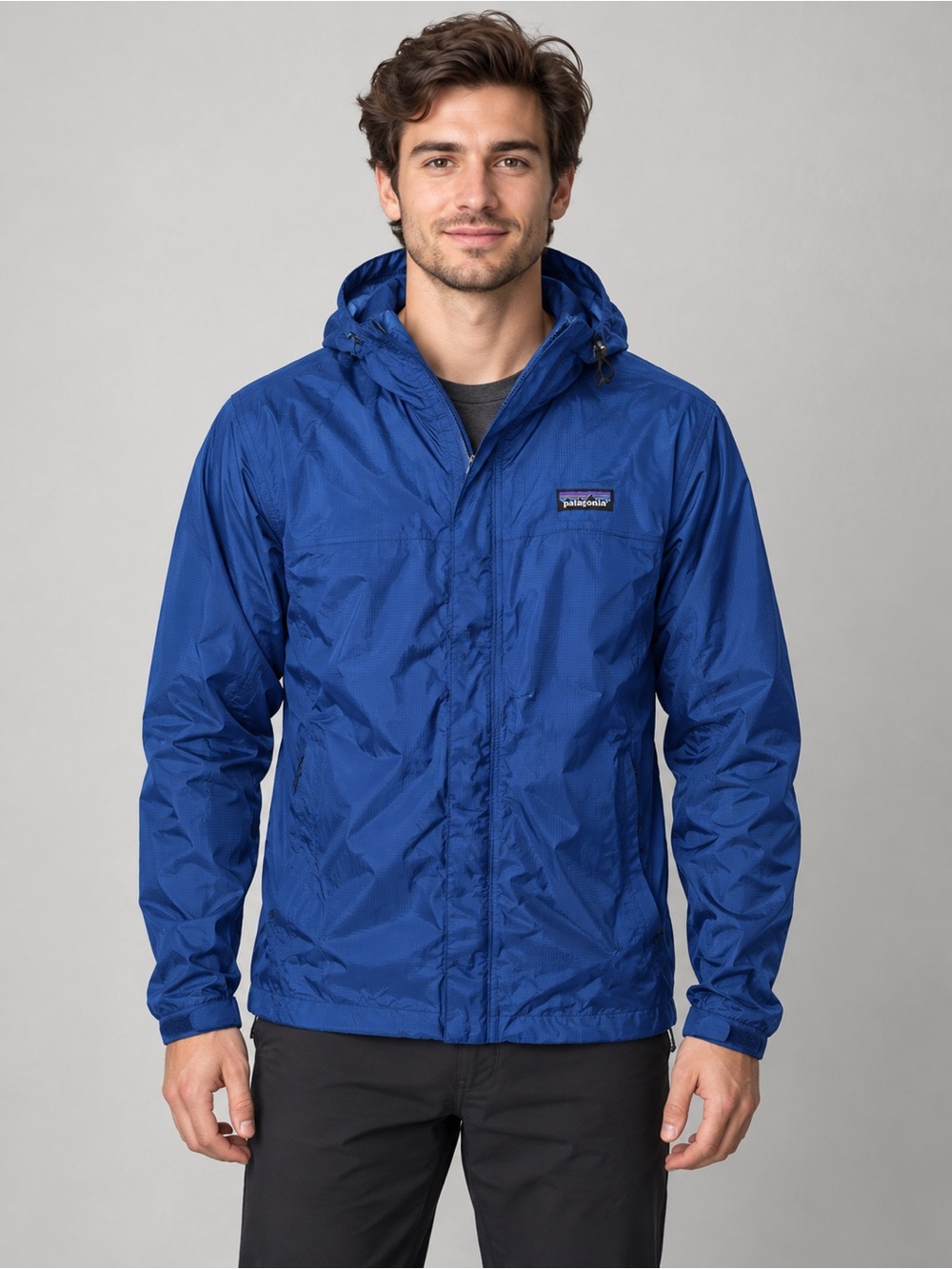 Patagonia H2No Mens XS Blue Hooded Rain Jacket Hiking Windbreaker Shell Coat